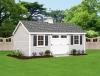 Deluxe Cape Cod 12′ x 20′ • Heritage gray vinyl siding, white trim and doors, black shutters charcoal architectural shing